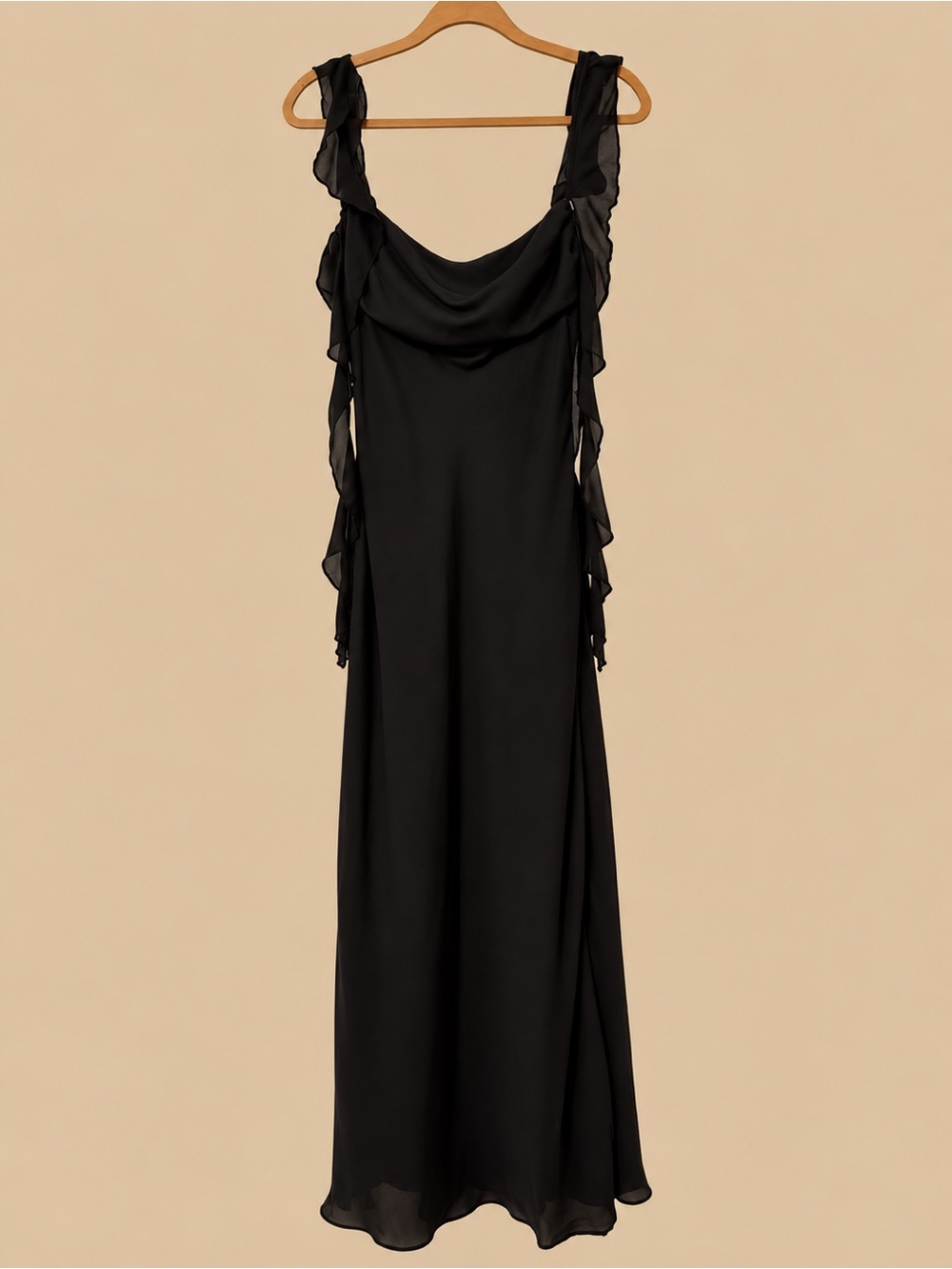 Princess Polly Black Ruffle-Shoulder Maxi Slip Dress